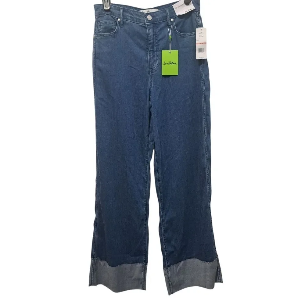 Sam Edelman High Rise Cuffed Boho Wide Leg Denim Jeans Mystic Size 26 NWT